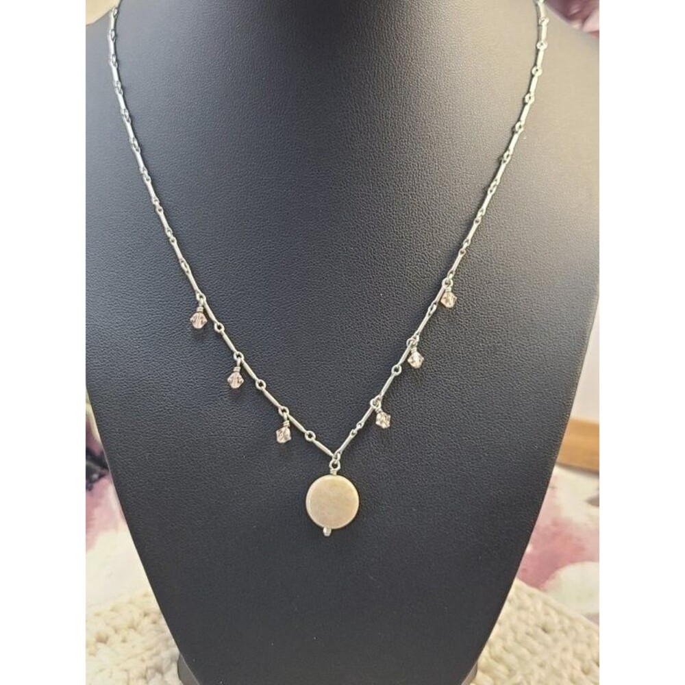 Smitten Opal Crystal Charm Necklace Silver Tone Beaded Dainty Pendant 18" Pink